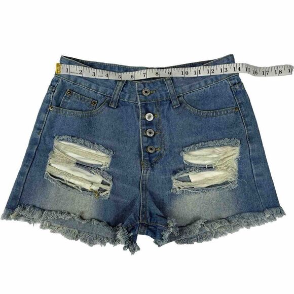 High Waist Cutoff Ripped Jean Shorts Womens Medium Button Fly - Picture 4 of 6